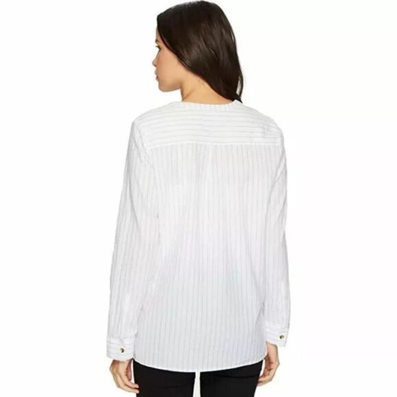 🔺️NYDJ White Pinstripe Button Popover Long Sleeve Top Large - Picture 14 of 14